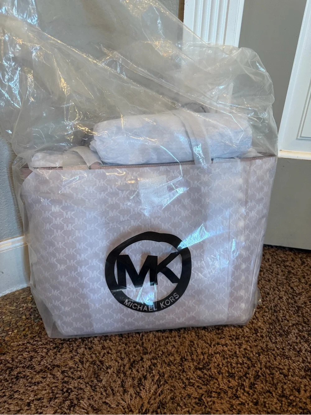 Michael Kors Pink Leather Tote Bag with gold studs